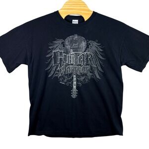 VTG 2008 Guitar Warrior Graphic T-Shirt Mens XL Black Guitar Hero Music Rock